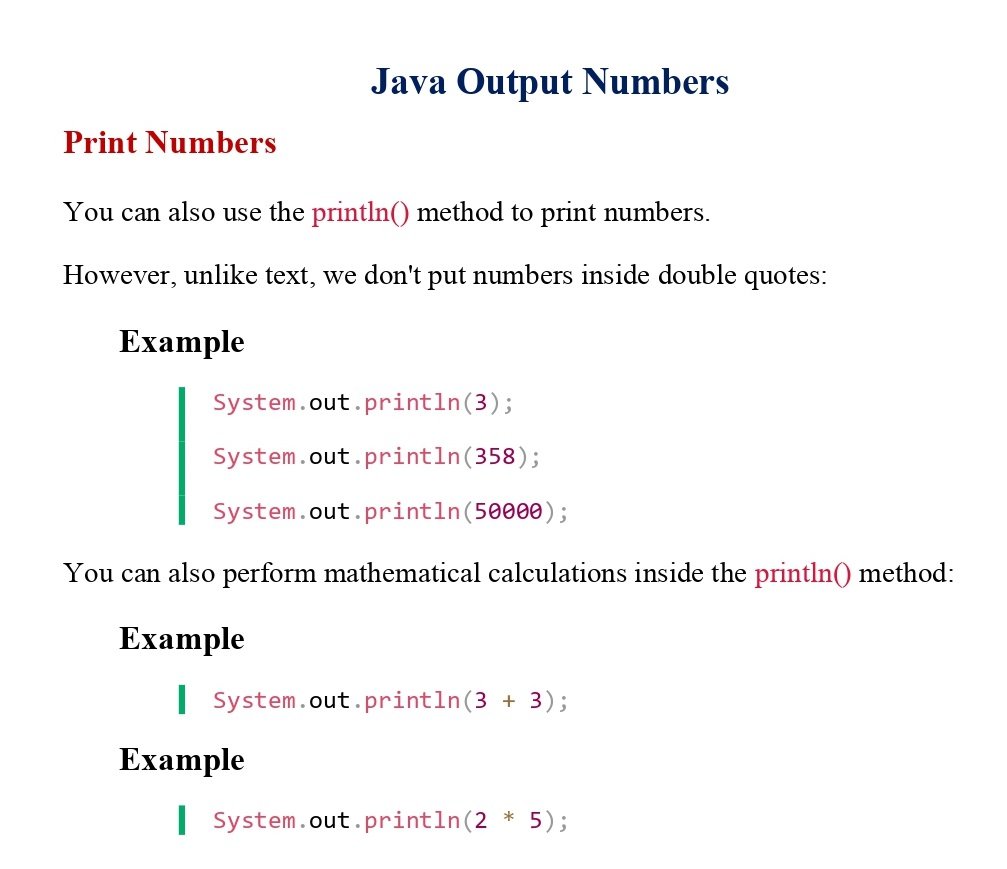 Java Output Numbers