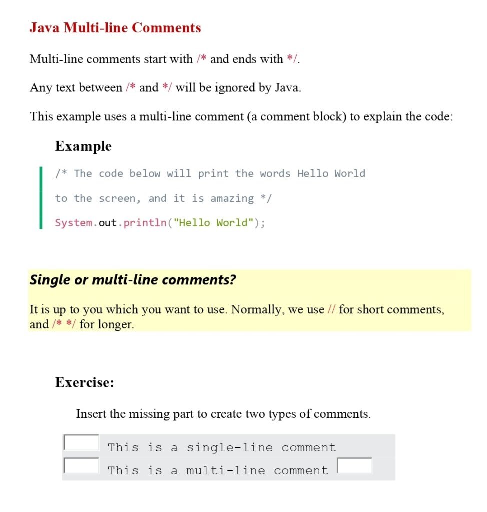 Java Multi-line Comments