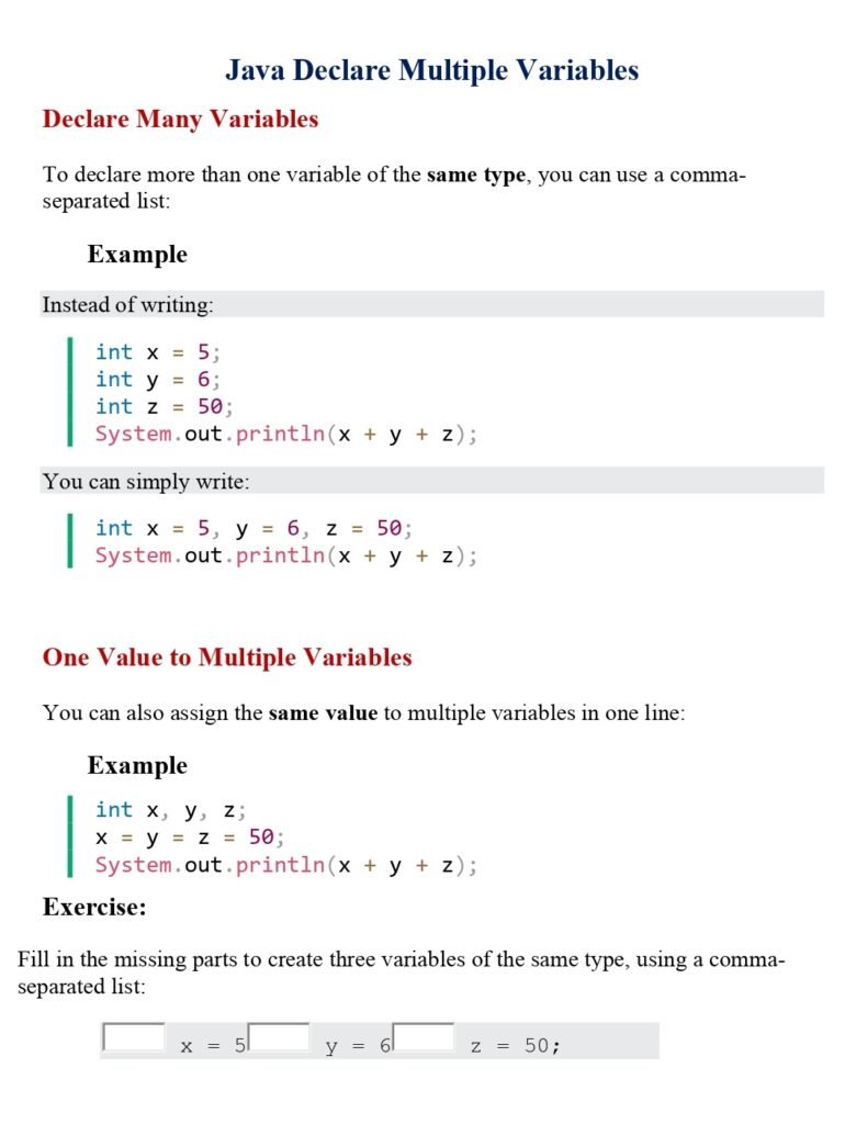 Java Declare Multiple Variables