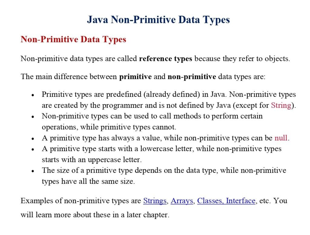 Java Non-Primitive Data Types