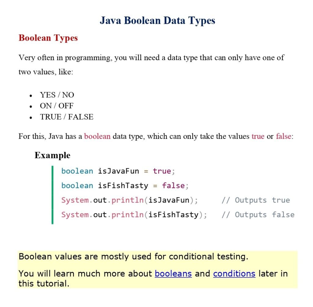 Java Boolean Data Types