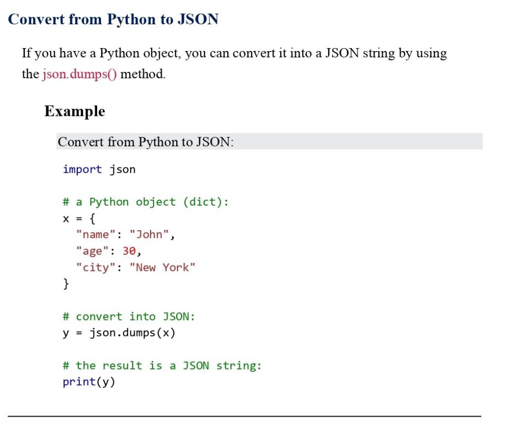 Convert from Python to JSON