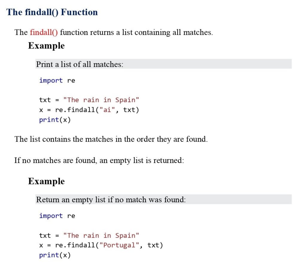 The findall() Function