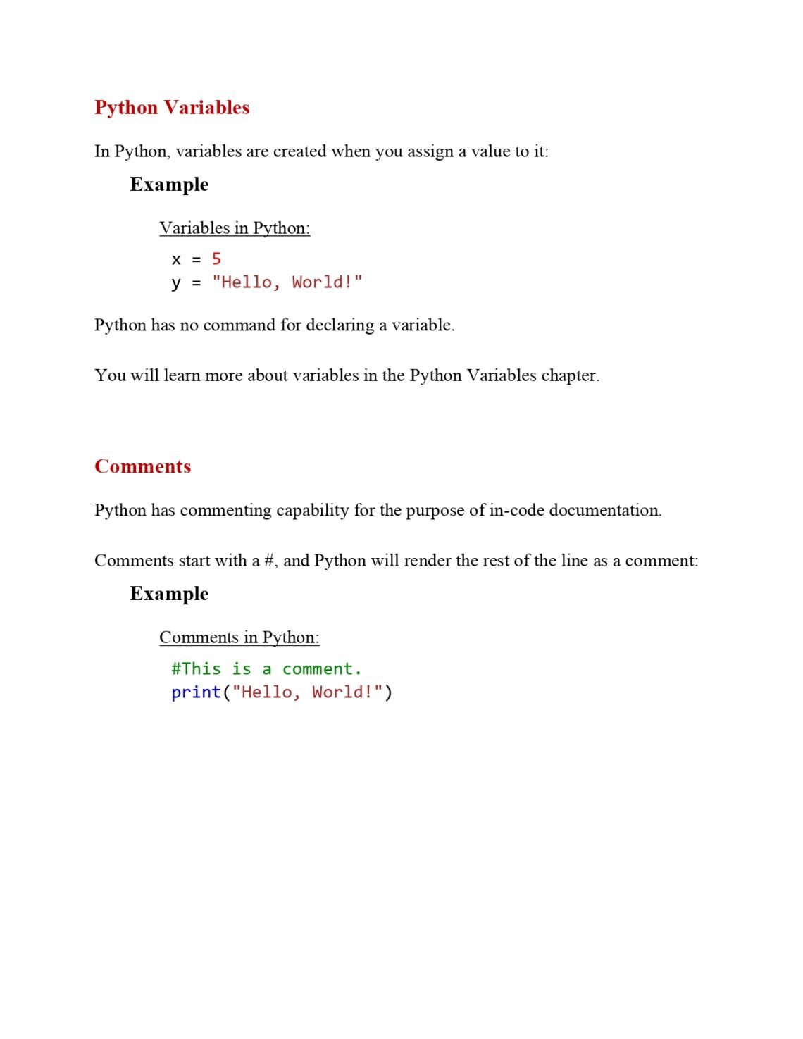 Syntax For Variale In Python Example Python Syntax Learn (Session 2) PDF - Connect 4 Techs