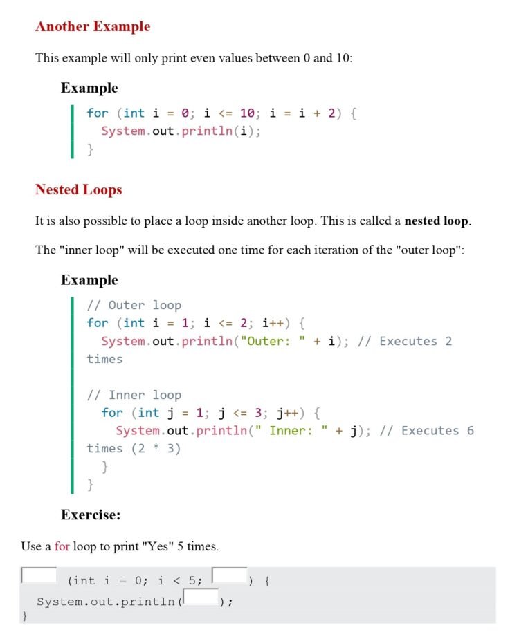Learn Java For Loop (Session 15) PDF - Connect 4 Techs