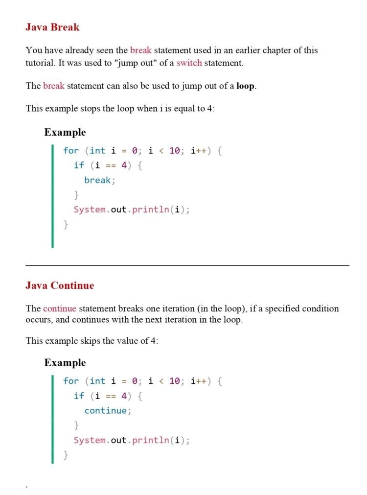 Learn Java Break and Continue (Session 16) PDF - Connect 4 Techs