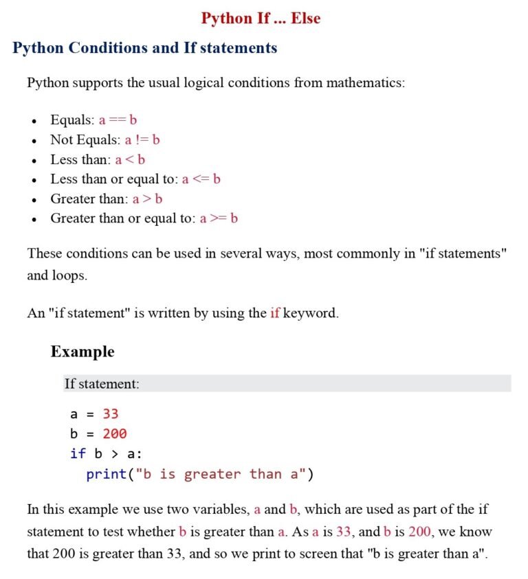 Python If - Else (Session 14) PDF - Connect 4 Techs