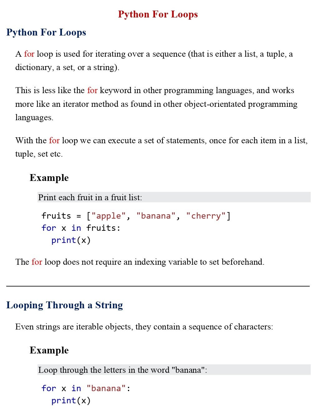 Python For Loops (Session 16) PDF - Connect 4 Techs