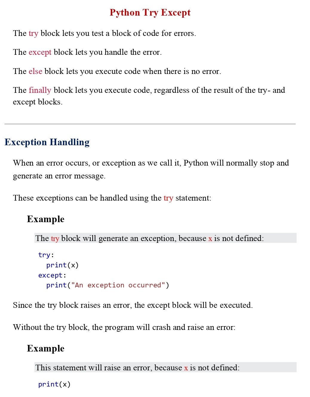 Python Try Except (Session 30) PDF - Connect 4 Techs