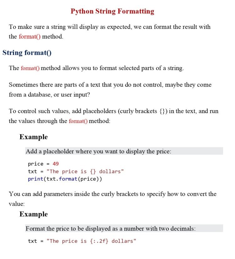 Python String Formatting (Session 32) PDF - Connect 4 Techs