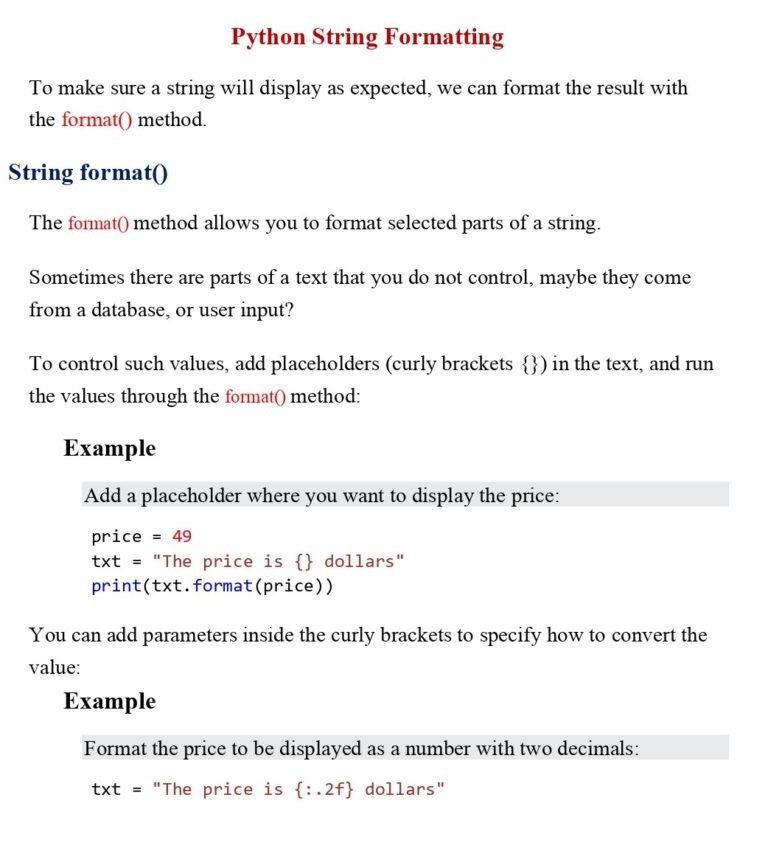 Python String Formatting (Session 32) PDF - Connect 4 Techs